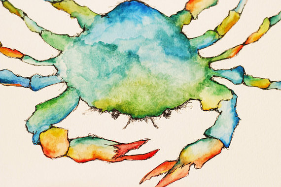 570x380 Blue Crab. [Original Watercolor] Coastal Art. 9 X 12. Beach