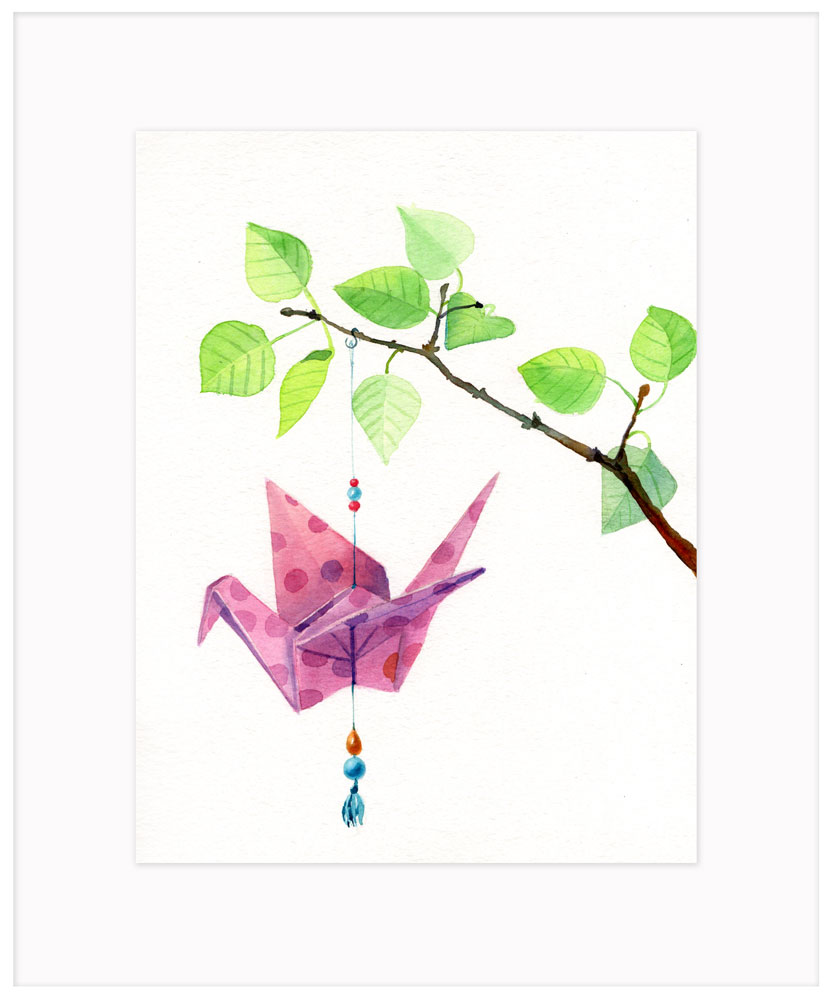835x1000 Origami Crane Watercolor Art