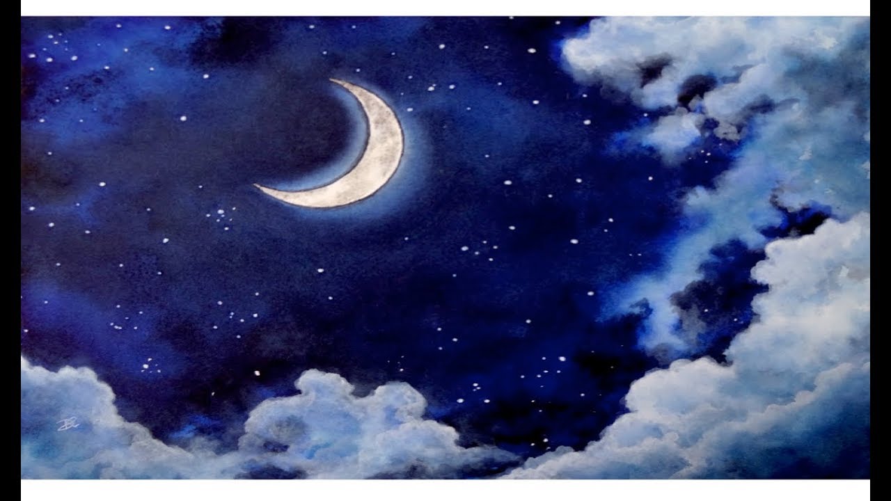 1280x720 Watercolor Crescent Moon Painting Tutorial