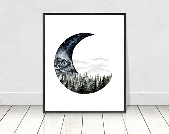 340x270 Watercolor Moon Etsy