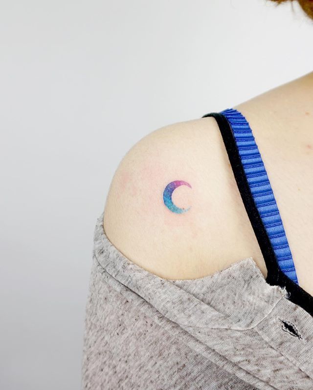 640x799 Collection Of Watercolor Moon Tattoos On Leg