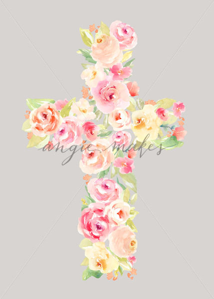 429x600 Painted Flowers Cross. Cross Made Of Watercolor Flowers. Easter