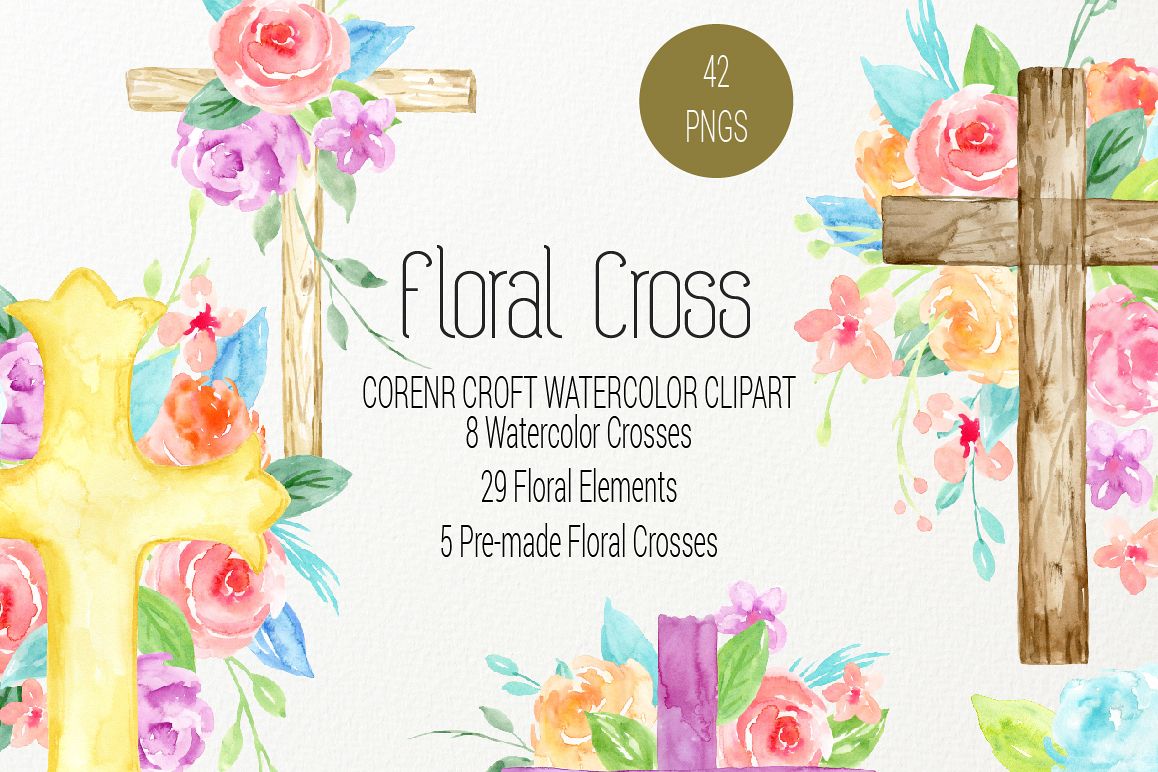 1158x772 Watercolor Clipart Floral Cross