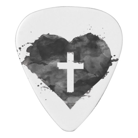 540x540 Black Watercolor Cross Heart Guitar Pick