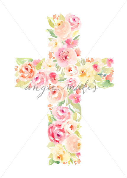 429x600 Cross Made Of Flowers. Watercolor Flower Cross. Easter Cross Made