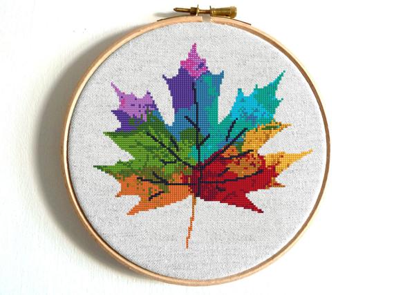 570x427 Leaf Cross Stitch Pattern Watercolor Cross Stitch Tree Counted Etsy