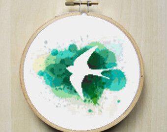 340x270 Pink Watercolor Butterfly Modern Counted Cross Stitch Pattern