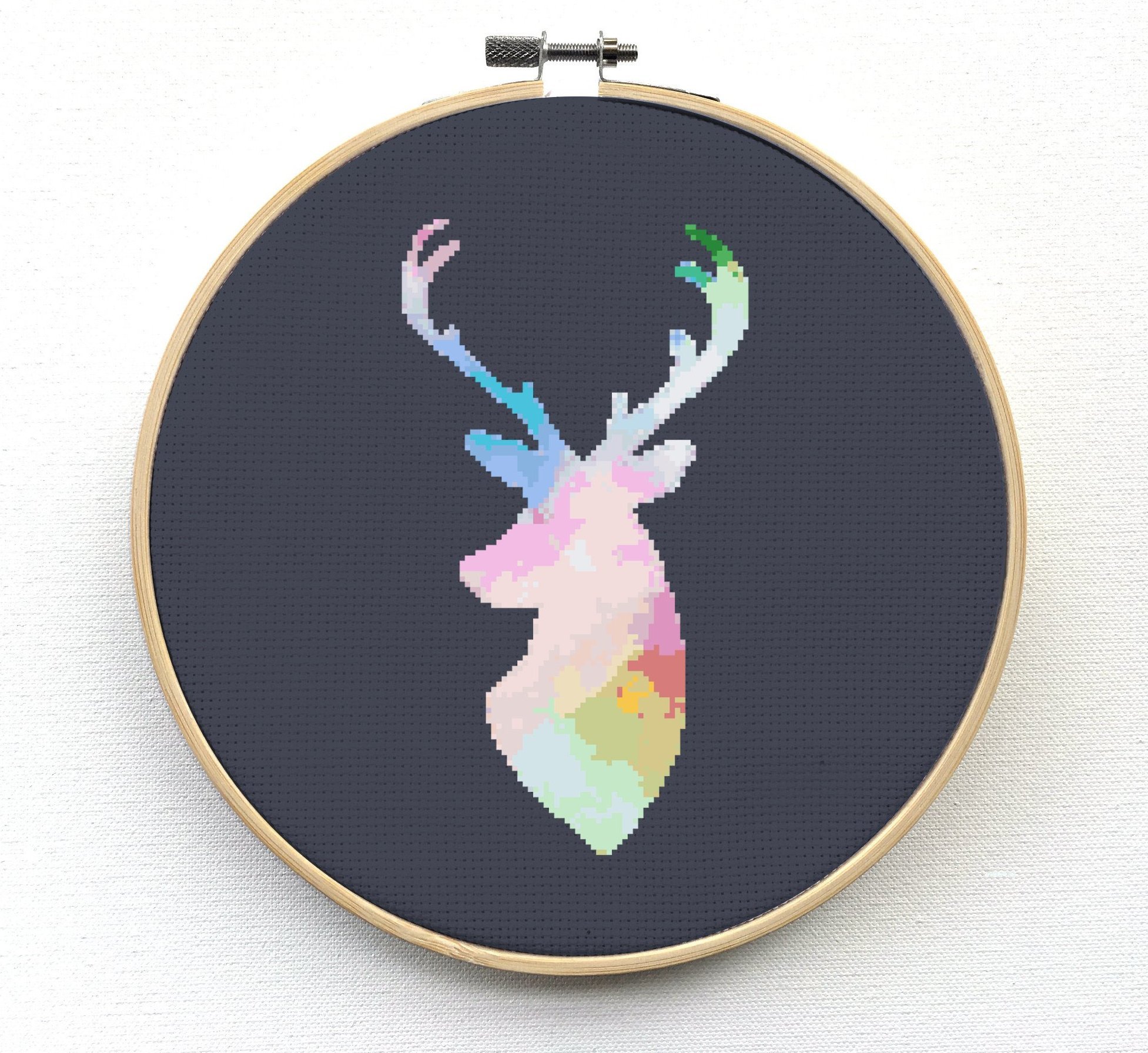 1953x1791 Watercolor Deer Cross Stitch Pattern