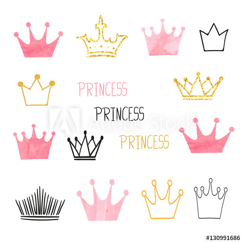 500x500 Set Of Doodle Sketch Watercolor Crowns For Your Design. Vector