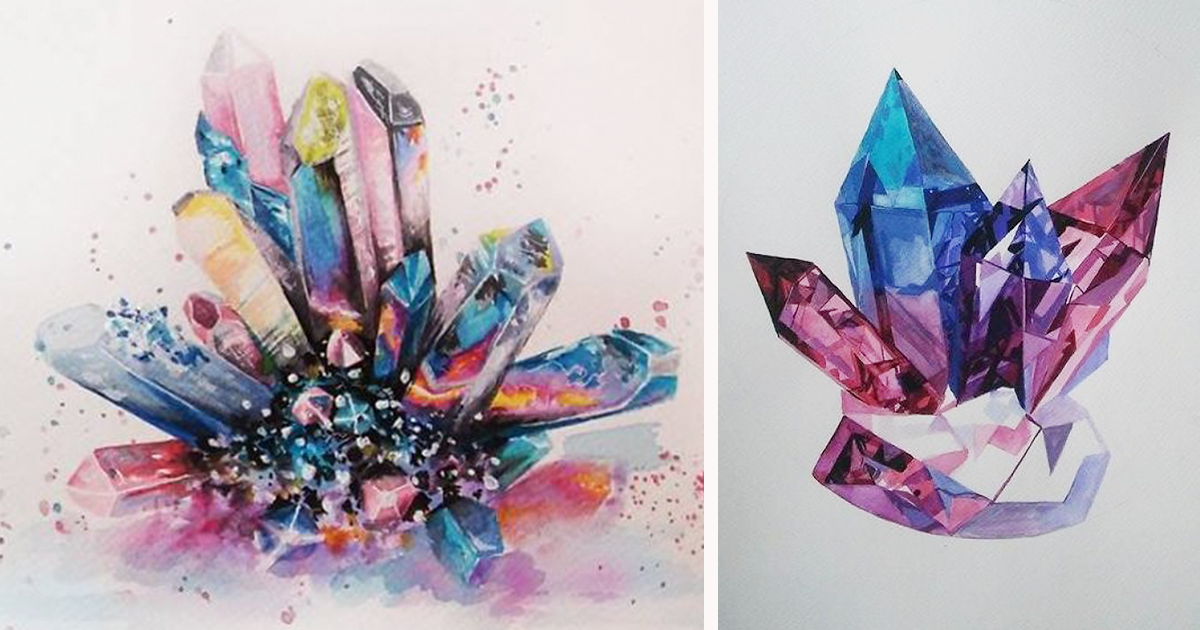 1200x630 I Paint Colorful Crystals Using Watercolor Bored Panda