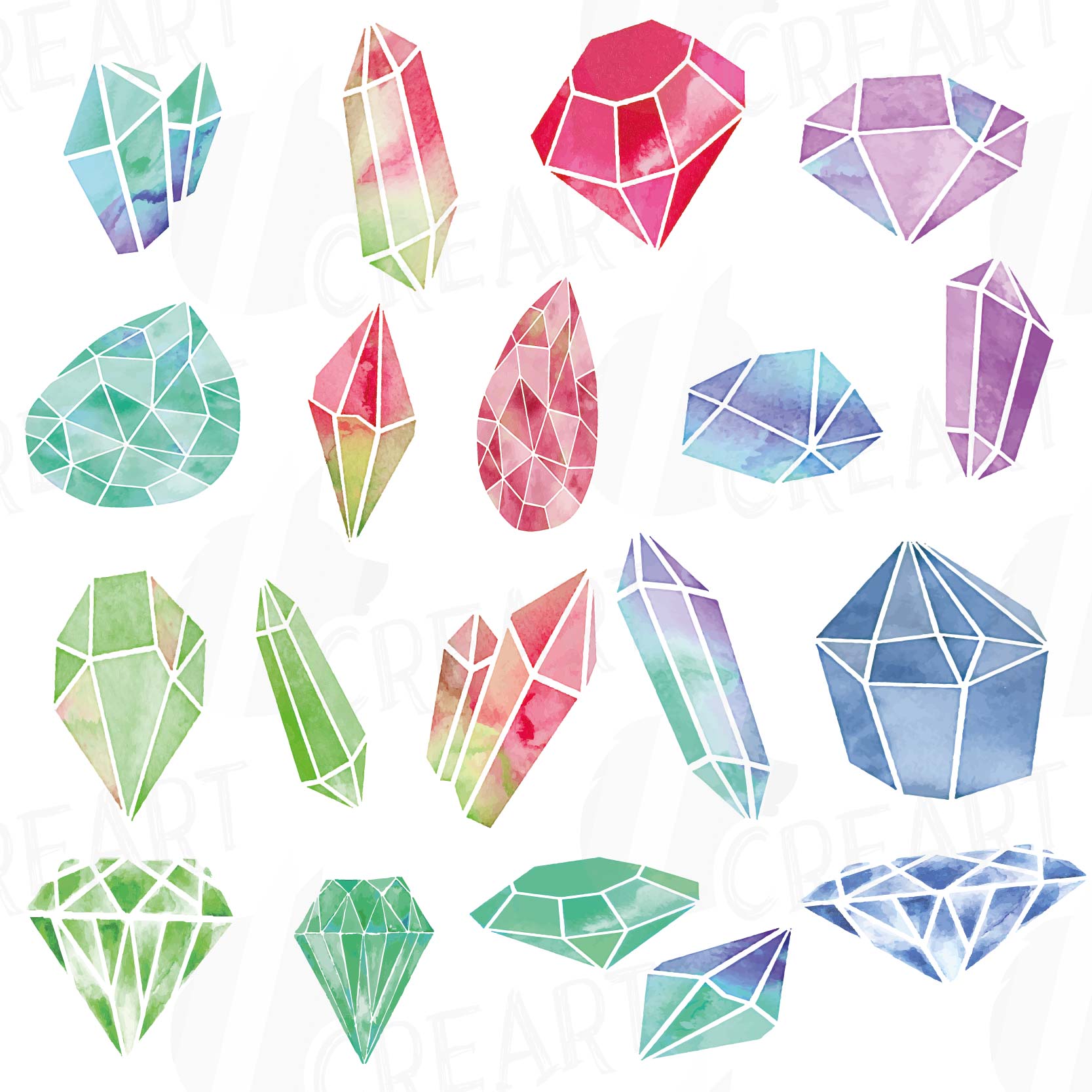 1667x1667 Watercolor Crystals And Gemstones Clip Art Collection, 19