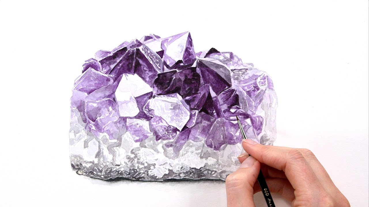 1280x720 How To Paint A Realistic Shiny Amethyst Crystal In Watercolour