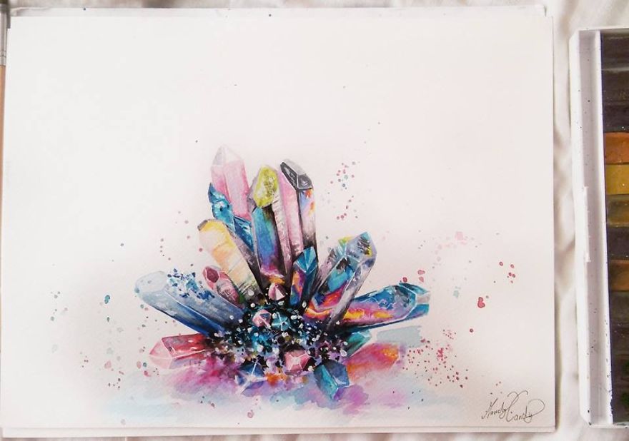 880x618 I Paint Colorful Crystals Using Watercolor Bored Panda