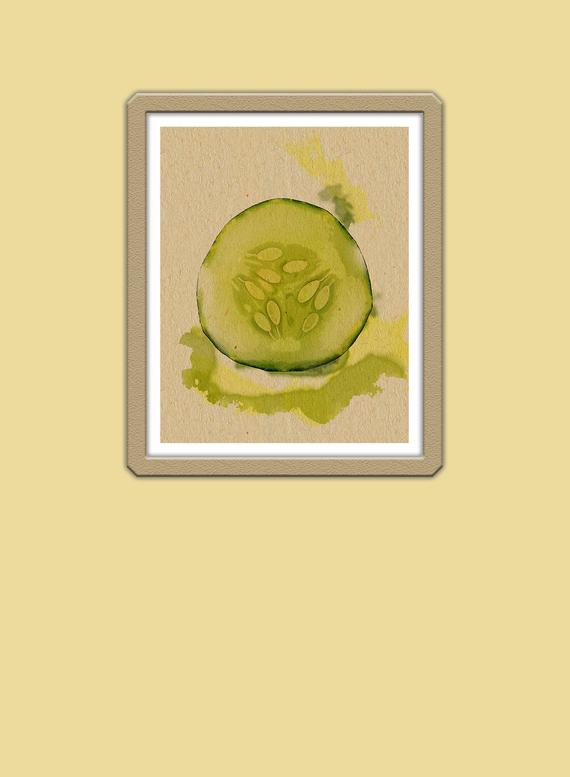 570x777 Juicy Cucumber On Cane Paper In Watercolor Style. Etsy