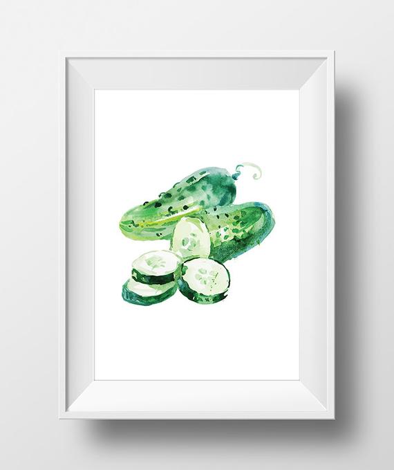 570x679 Watercolor Cucumbers Print Cucumber Art Kitchen Art Etsy