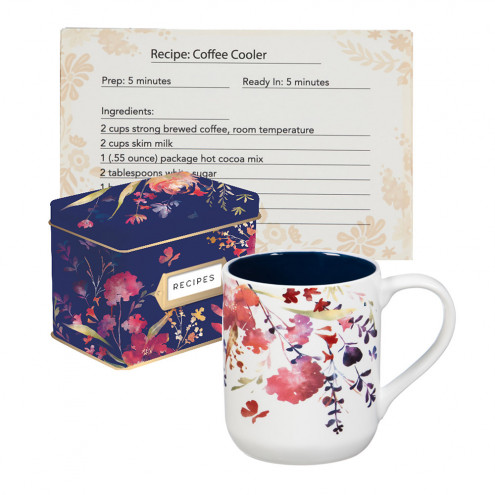 495x495 Watercolor Boho Recipe Tin With Recipe Cards And Ceramic Cup
