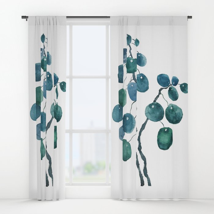 700x700 Chinese Money Plant Watercolor Window Curtains By Colorandcolor