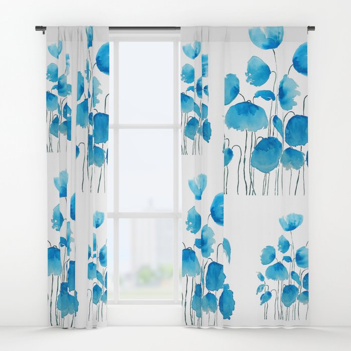 700x700 Blue Poppy Field Watercolor Window Curtains By Colorandcolor