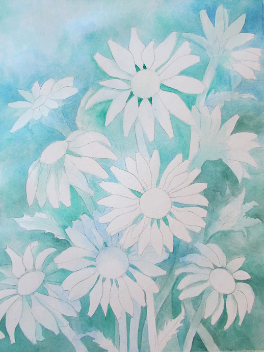 518x690 Painting Daisies Using Negative Watercolor Painting
