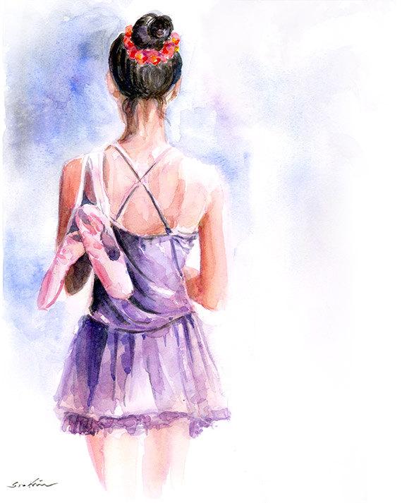 570x713 Ballerina Girl Watercolor Painting Art Print Etsy