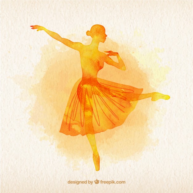 626x626 Yellow Watercolor Ballet Dancer Silouette Vector Free Download