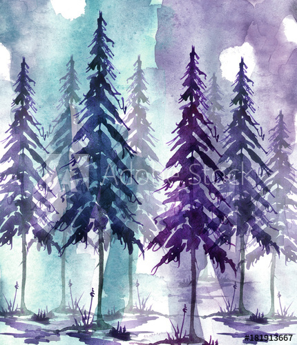 430x500 Watercolor Art Illustration. Drawing Of The Forest, Pine Tree