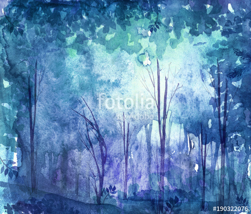 500x426 Watercolor Illustration, Dark, Dense Forest. Seasons. Summer