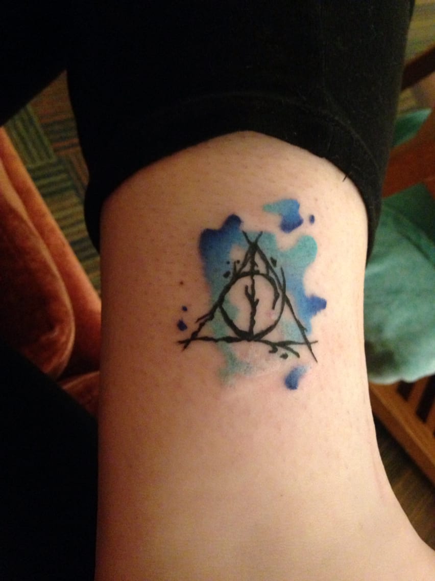 852x1136 Watercolor Deathly Hallows Tattoo