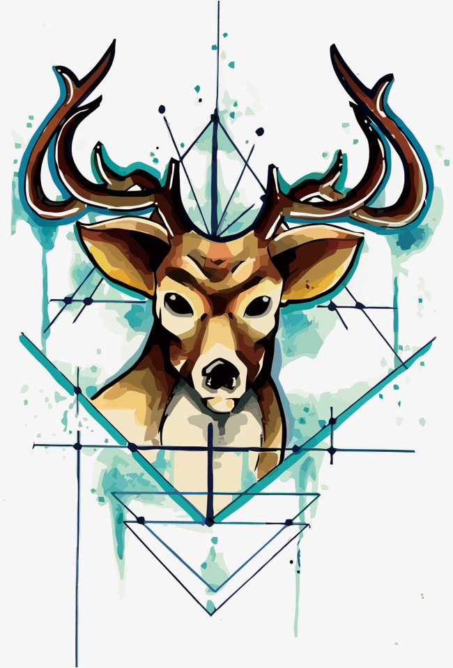 650x958 Vector Watercolor Deer Head, Watercolor, Geometry, Deer Png And