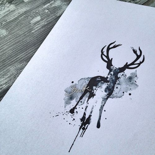 500x500 Watercolor Deer Tattoo Design