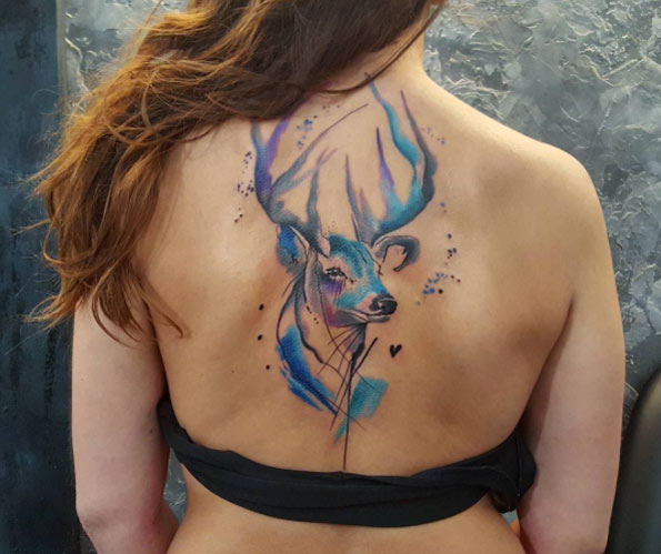 595x499 Watercolor Deer Tattoo