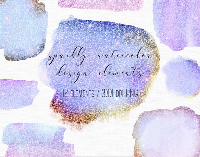 642x504 Gold Glitter Watercolor Design Elements Blue Watercolor Etsy