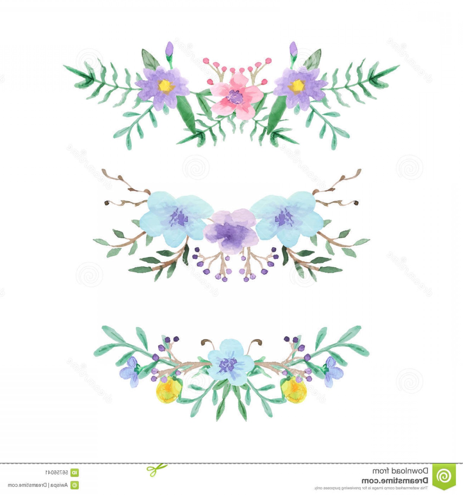 1560x1668 Stock Illustration Watercolor Floral Border Set Can Be Used Like