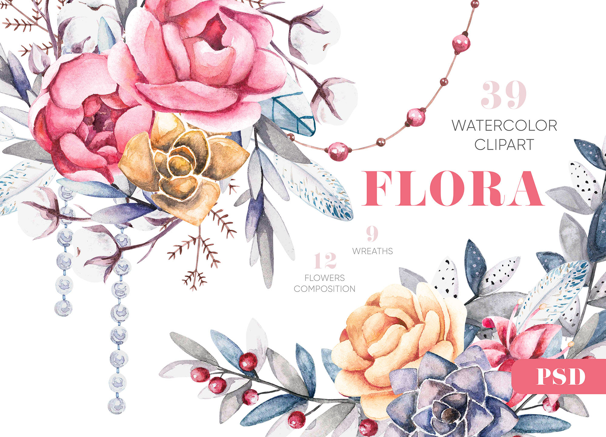 2000x1442 Watercolor Floral Clipart Elements And Compositions