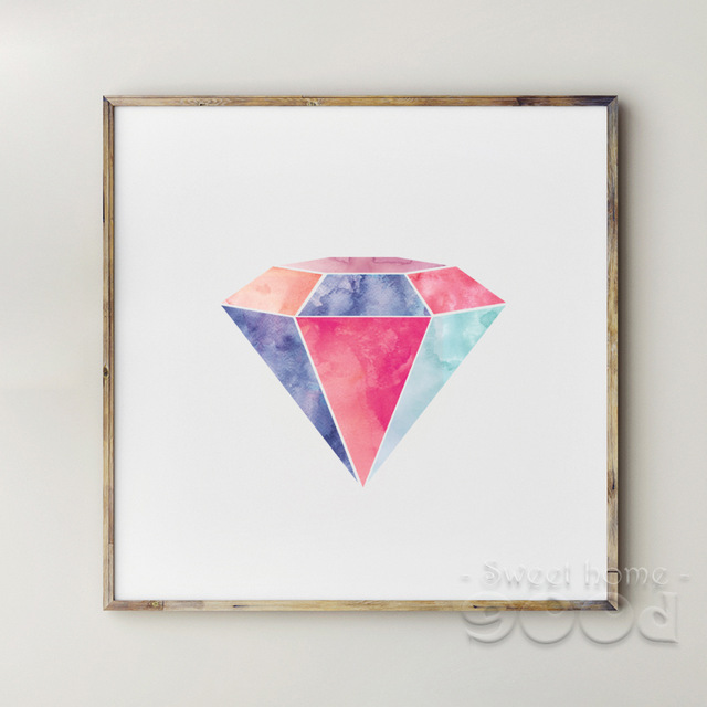 640x640 Watercolor Diamond Canvas Art Print Painting Poster, Wall Pictures