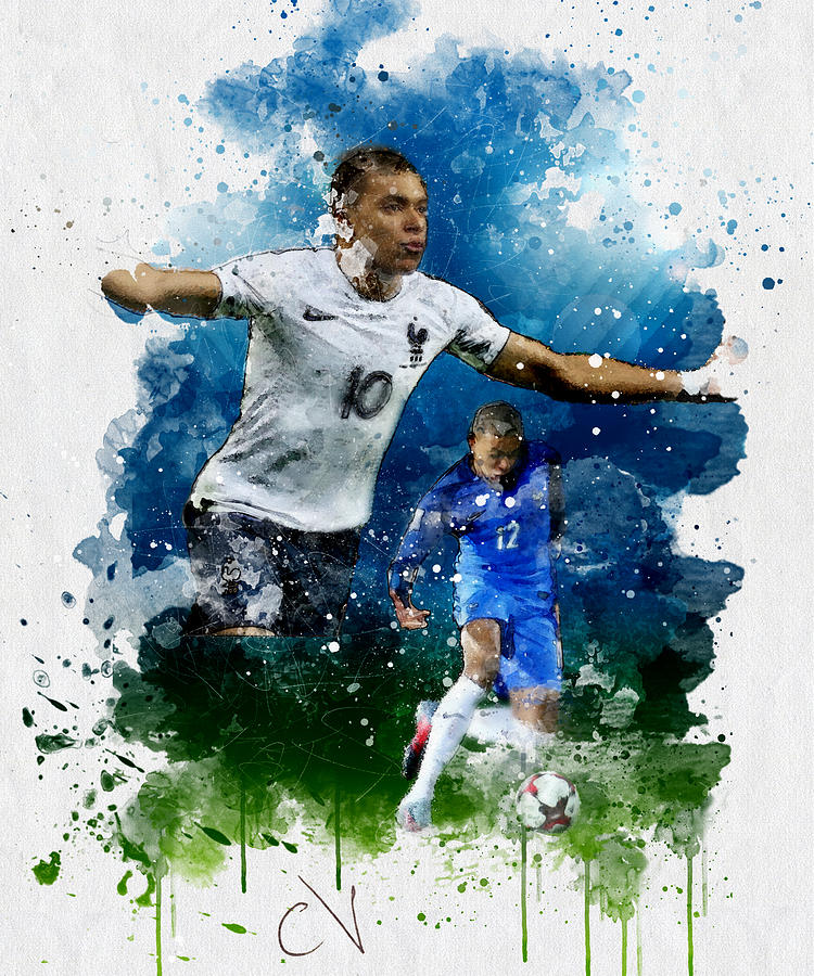 750x900 Kylian Mbappe Watercolor Digital Art By Carlos V