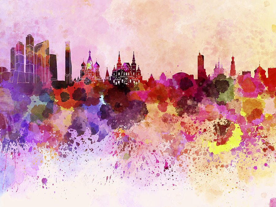 900x675 Moscow Skyline In Watercolor Background Digital Art By Pablo Romero