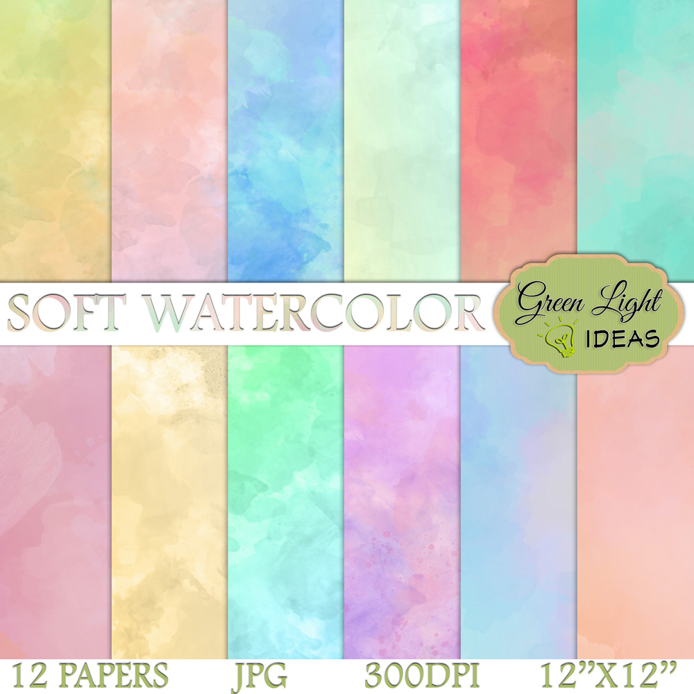 1000x1000 Soft Watercolor Digital Papers