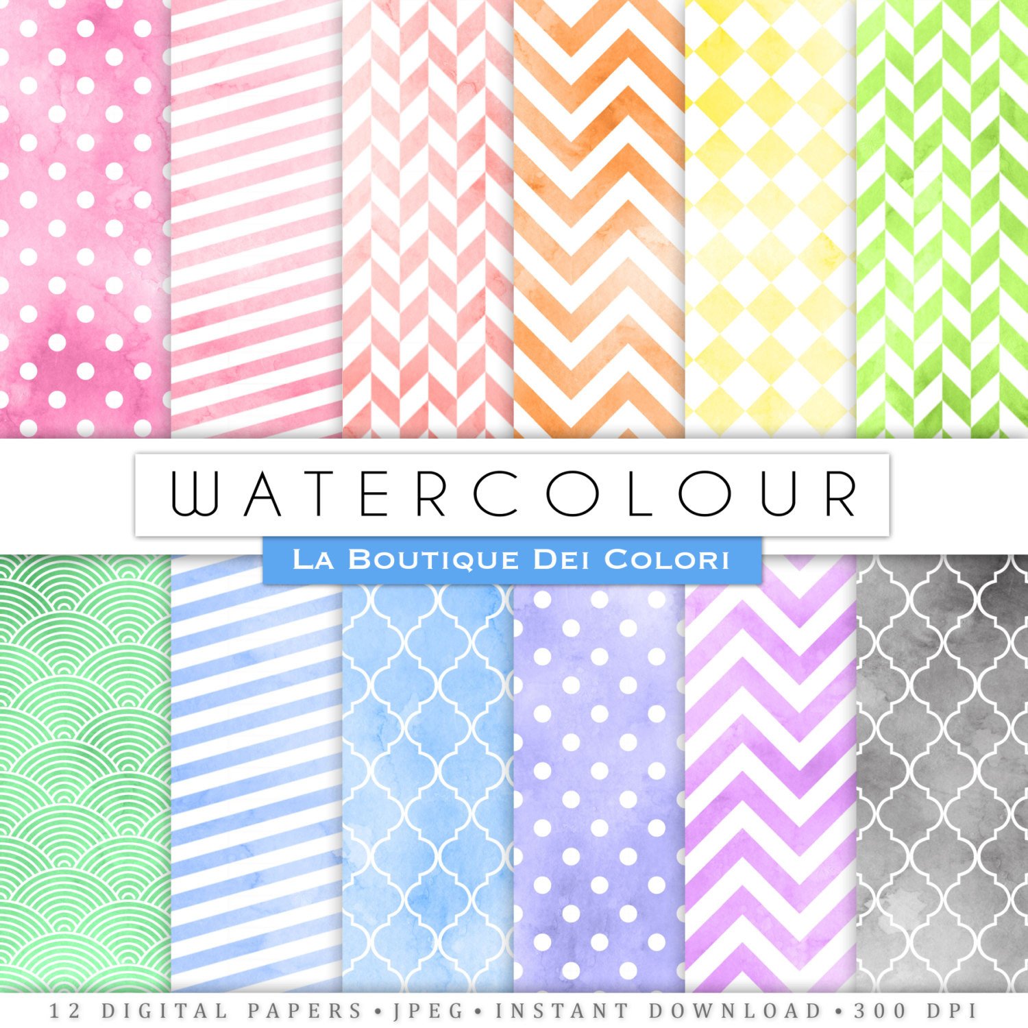 1500x1500 Watercolor Patterns Digital Paper La Boutique Dei Colori