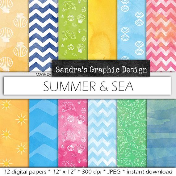 570x570 Watercolor Digital Paper Watercolor Summer And Sea With