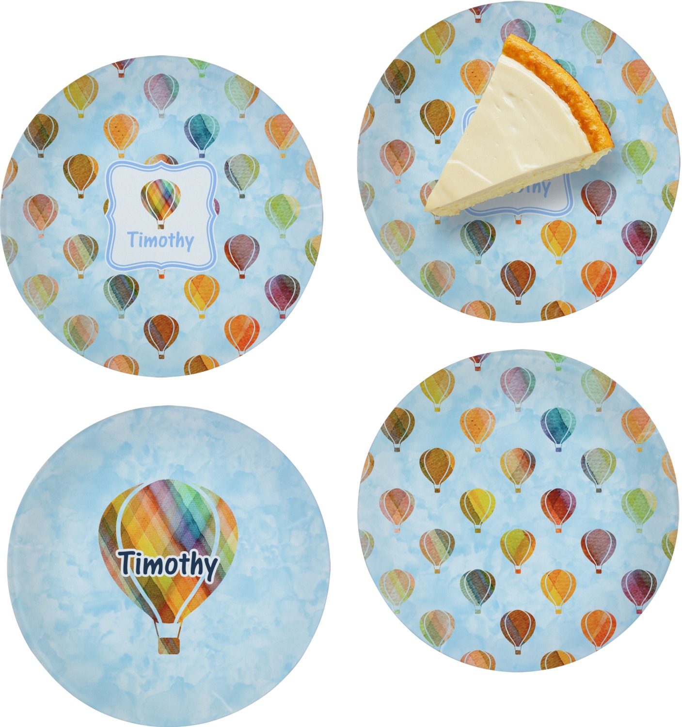 1407x1500 Watercolor Hot Air Balloons Set Of 4 Glass Appetizer Dessert