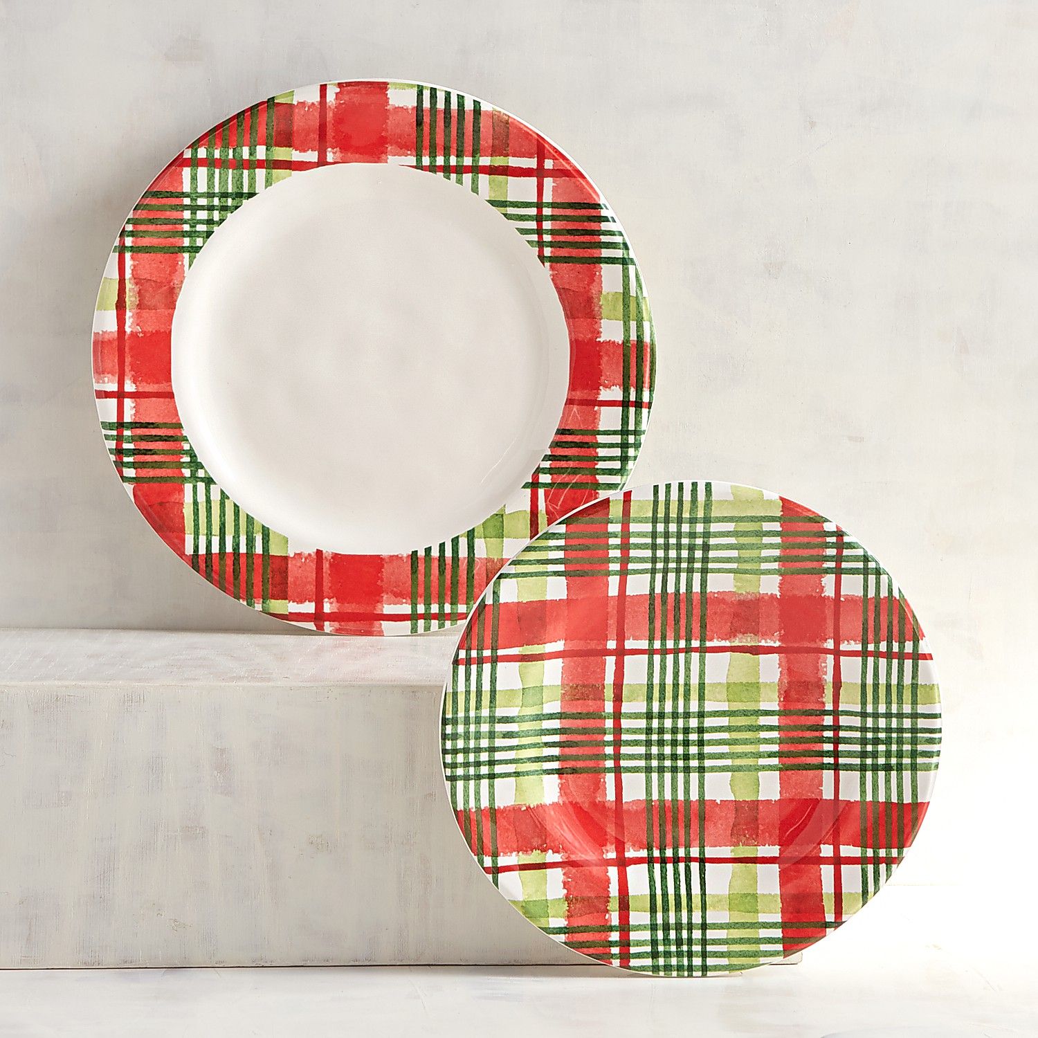 1500x1500 Christmas Watercolor Plaid Dinnerware Pier 1 Imports