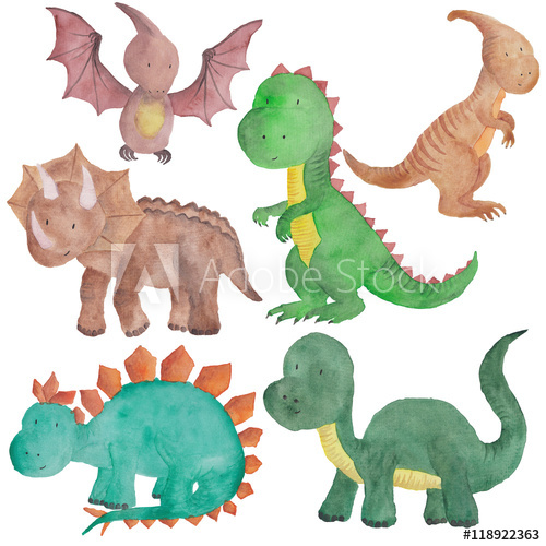 500x500 Dinosaur Watercolor Hand Painted Illustration Isolated Kids Baby