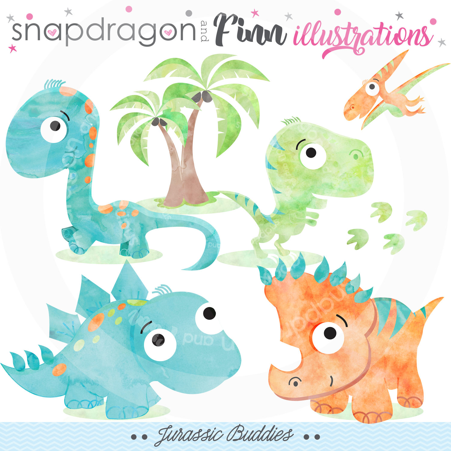 1500x1500 Dinosaur Clipart Watercolor Dinosaur Clipart Cute Dinosaurs Etsy