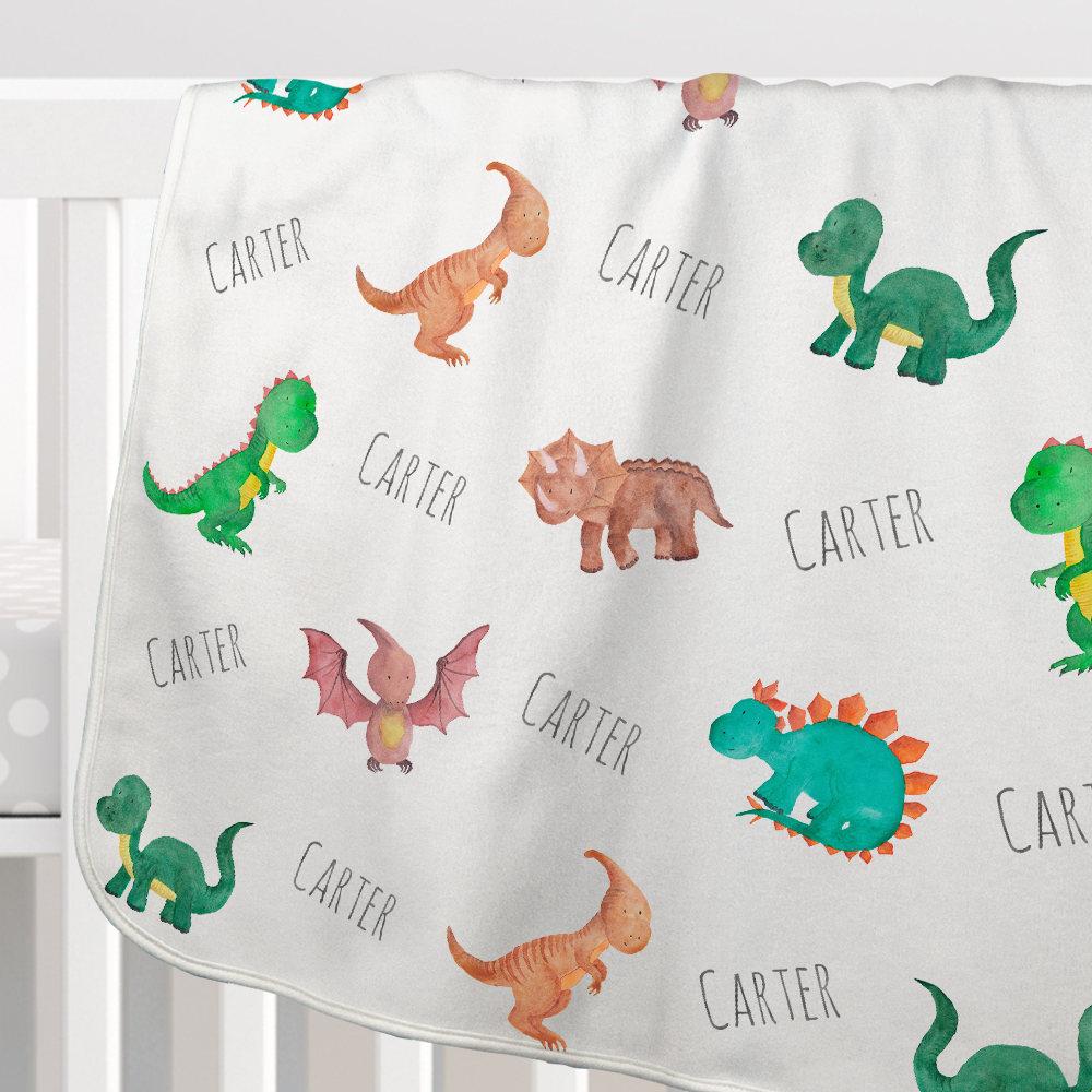 1000x1000 Personalized Dinosaur Watercolor Print Baby Name Blanket (Bb114