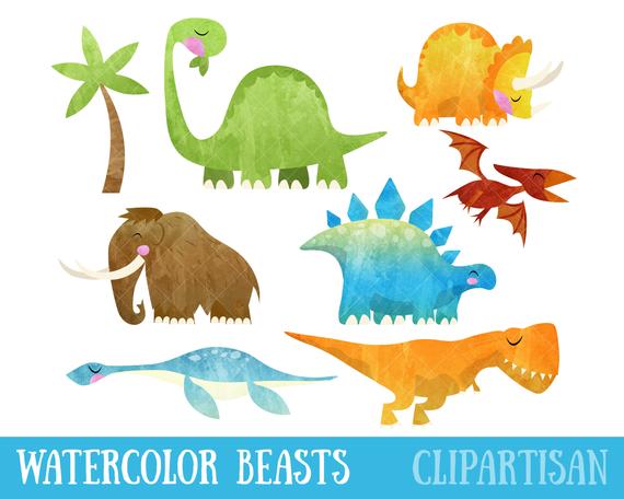 570x456 Watercolor Dinosaur Clipart Prehistoric Animal Clip Art T Etsy