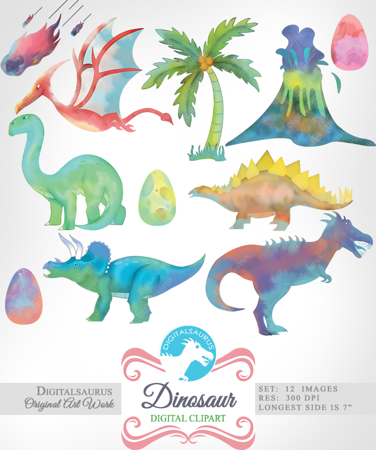 750x898 Watercolor Dinosaur Clipart Download By Digitalsaurus