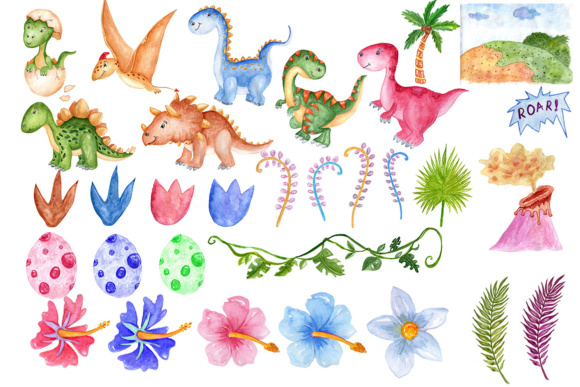 580x387 Watercolor Dinosaur Clipart Graphic By Vivastarkids