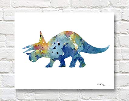 425x334 Triceratops Abstract Dinosaur Watercolor Art Print