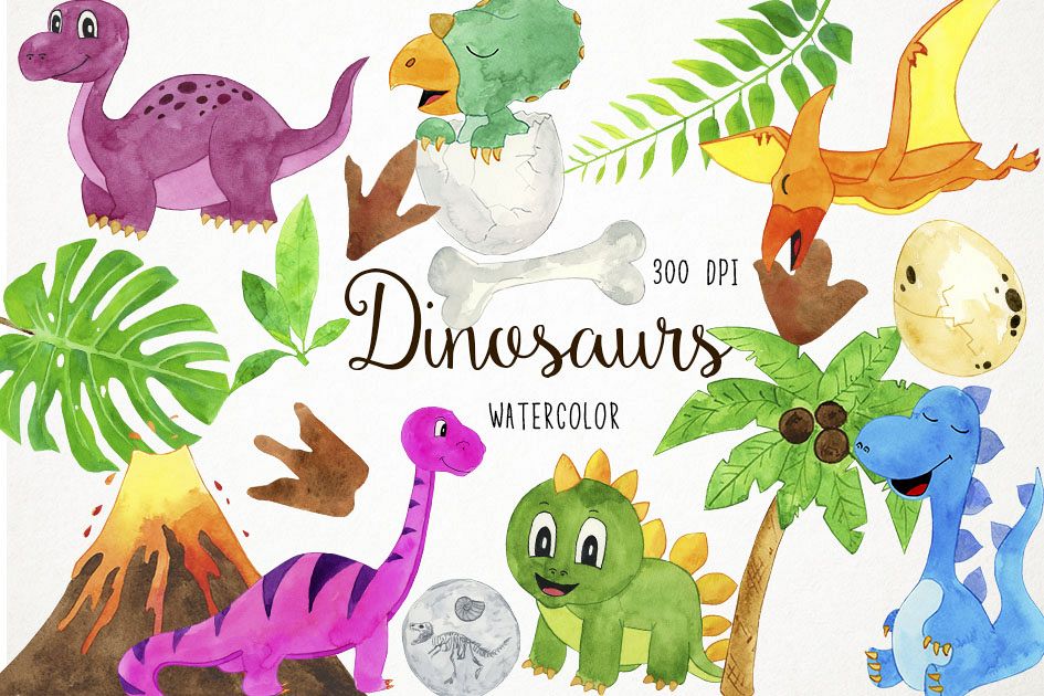 945x630 Watercolor Dinosaurs Clipart, Baby Dinosaur
